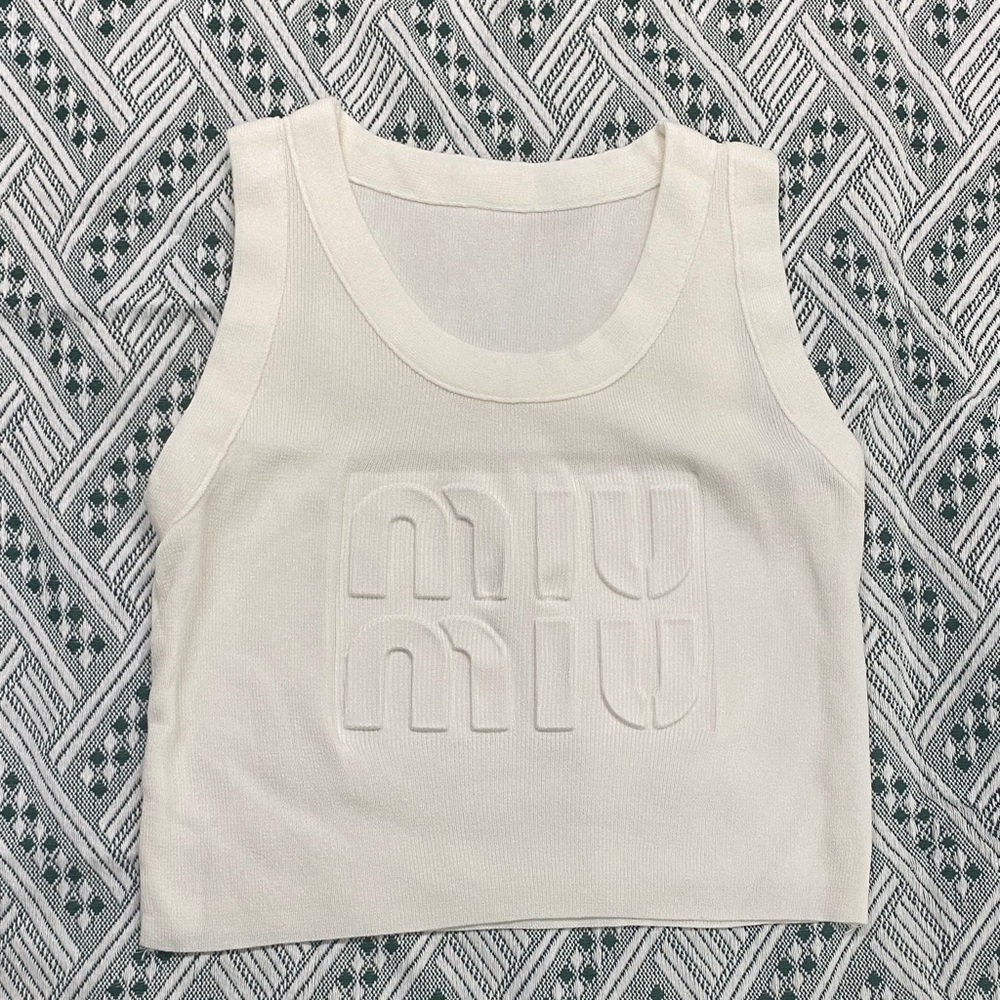 Miu Miu Cream Embossed Logo Tank Top